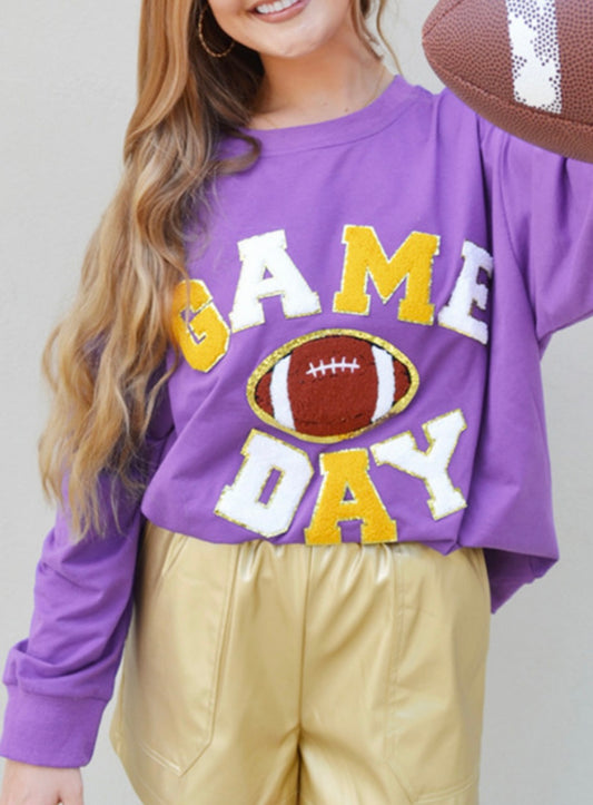 Purple Game Day Chenille Patch Sweatshirt