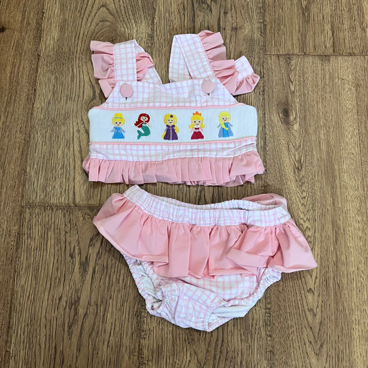 Pink Princess Smocked Two Piece Swim Set PO57