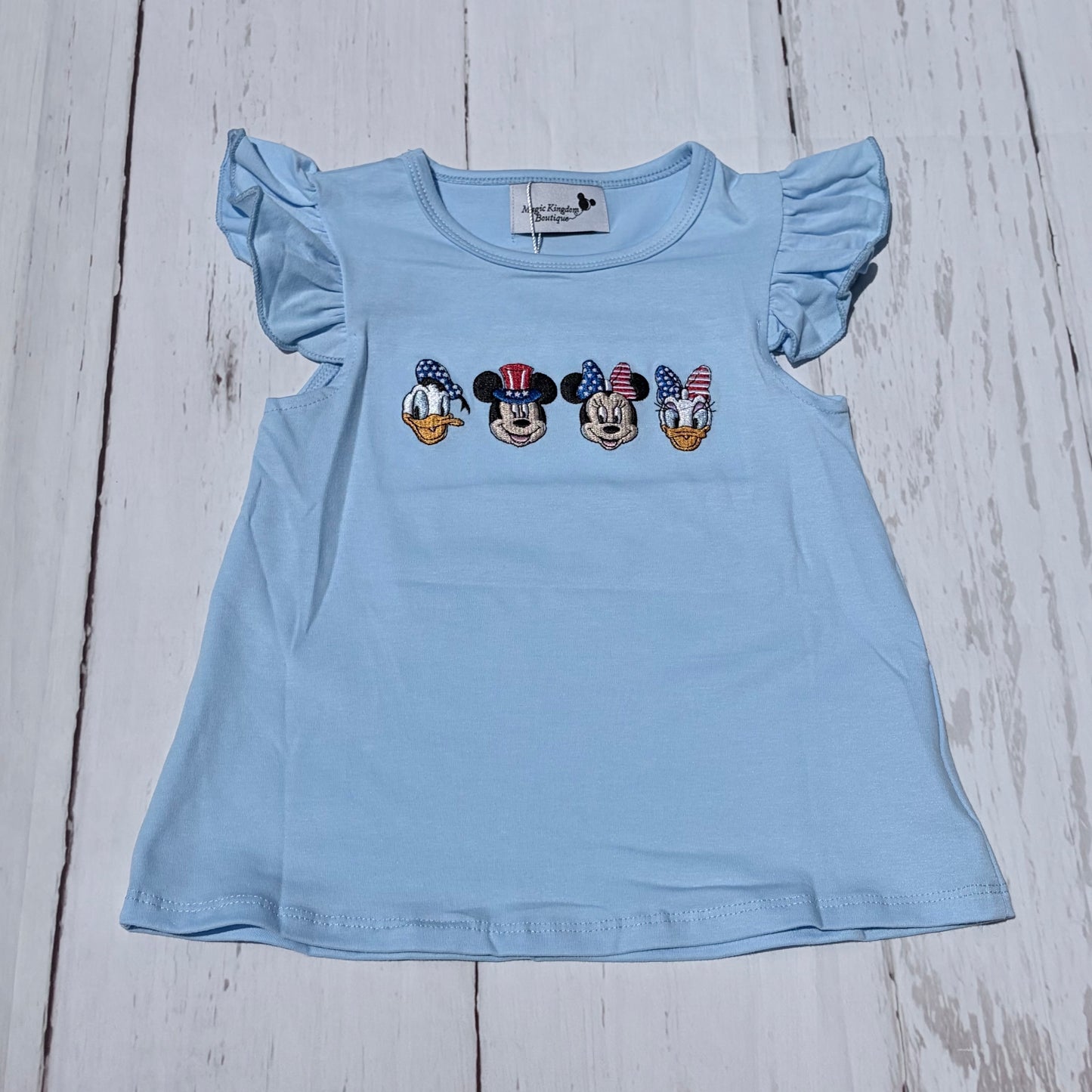 Patriotic Characters Embroidered Girl Shirt