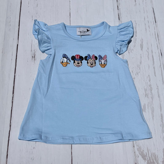 Patriotic Characters Embroidered Girl Shirt
