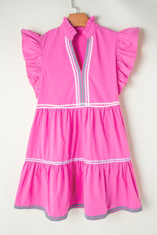 Pink Ric Rac Flutter Sleeve Tiered Dress