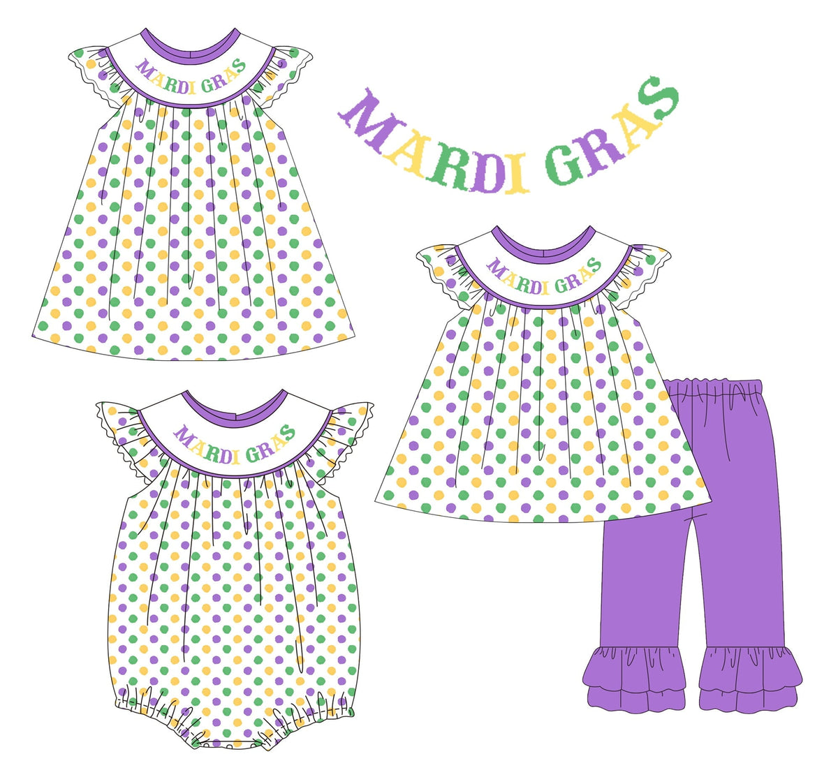 Mardi Gras Polka Dots Embroidered Collection - ETA late January