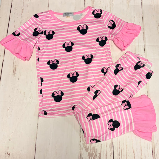 Pink Stripes Mouse Pajamas Set