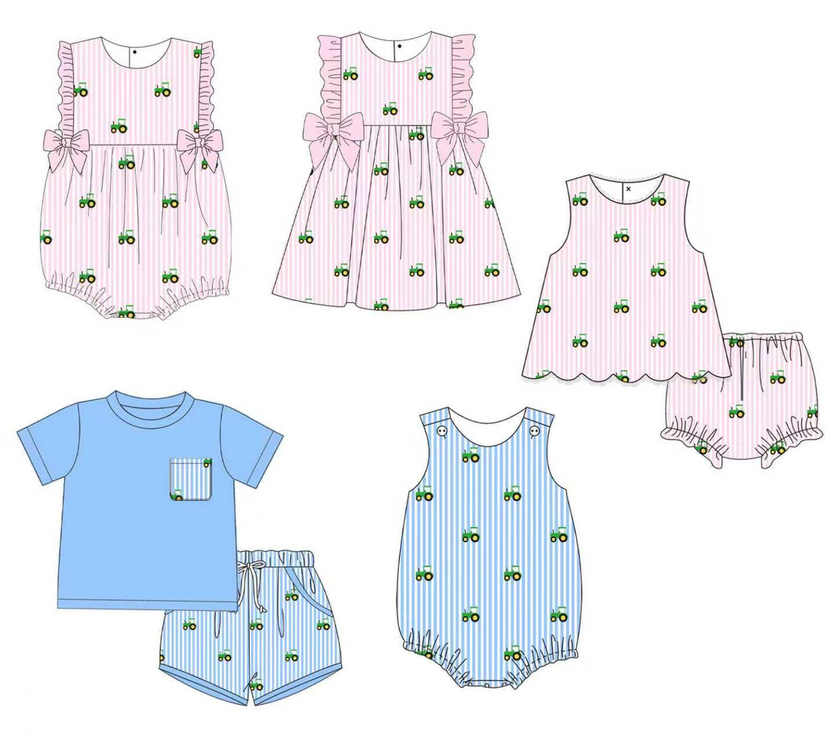 Blue / Pink Striped Tractor Collection - ETA early March
