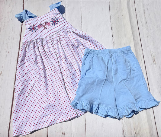 Flags and Fireworks Embroidered Girl Set