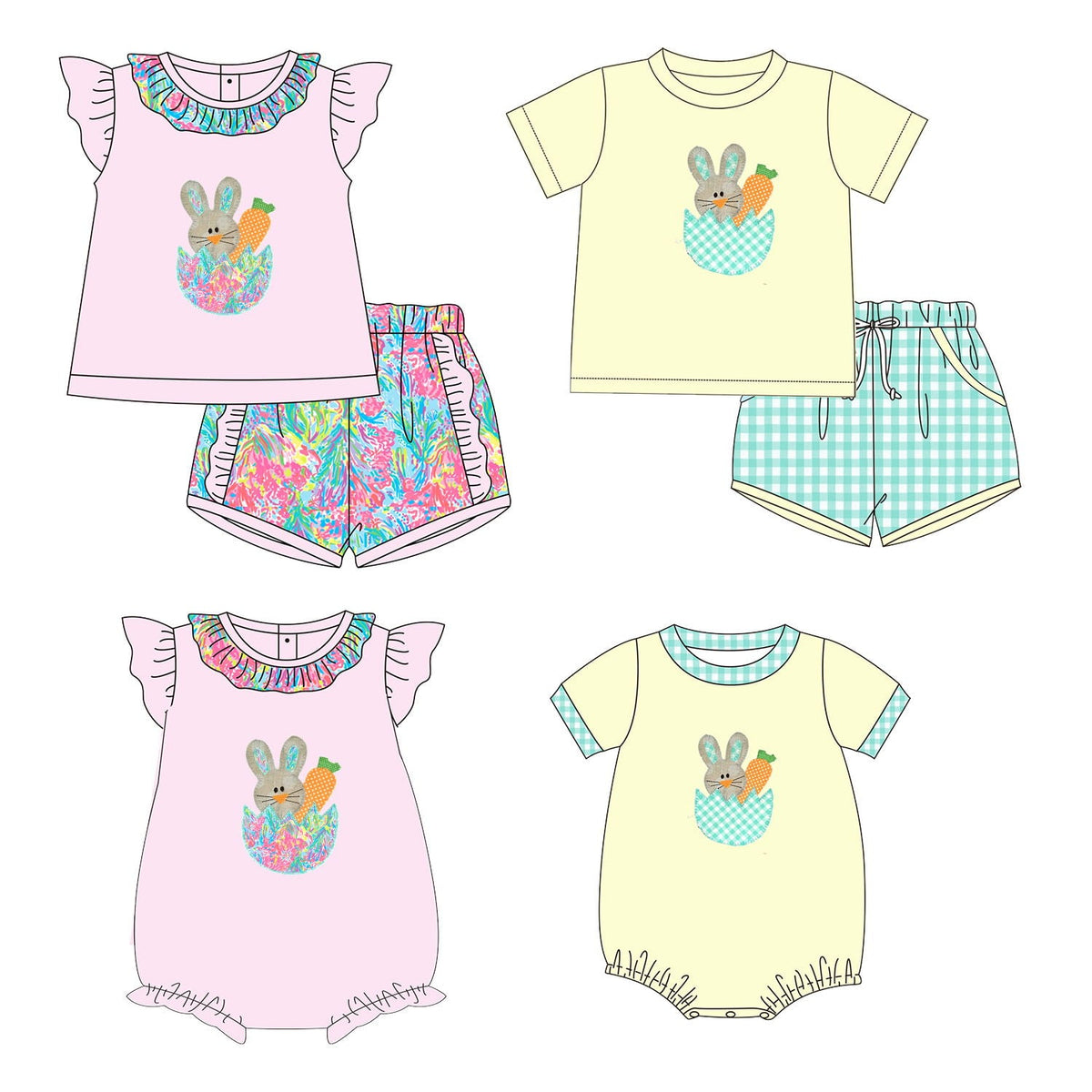 Gingham and Floral Bunny Embroidered Collection - ETA early March