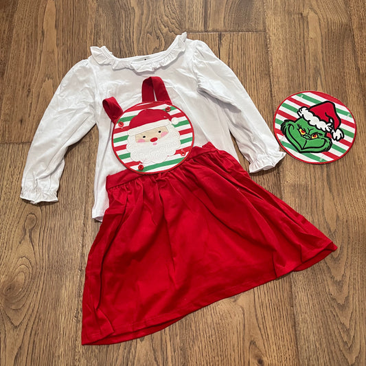 Santa and Grinch Appliqué Tab Dress