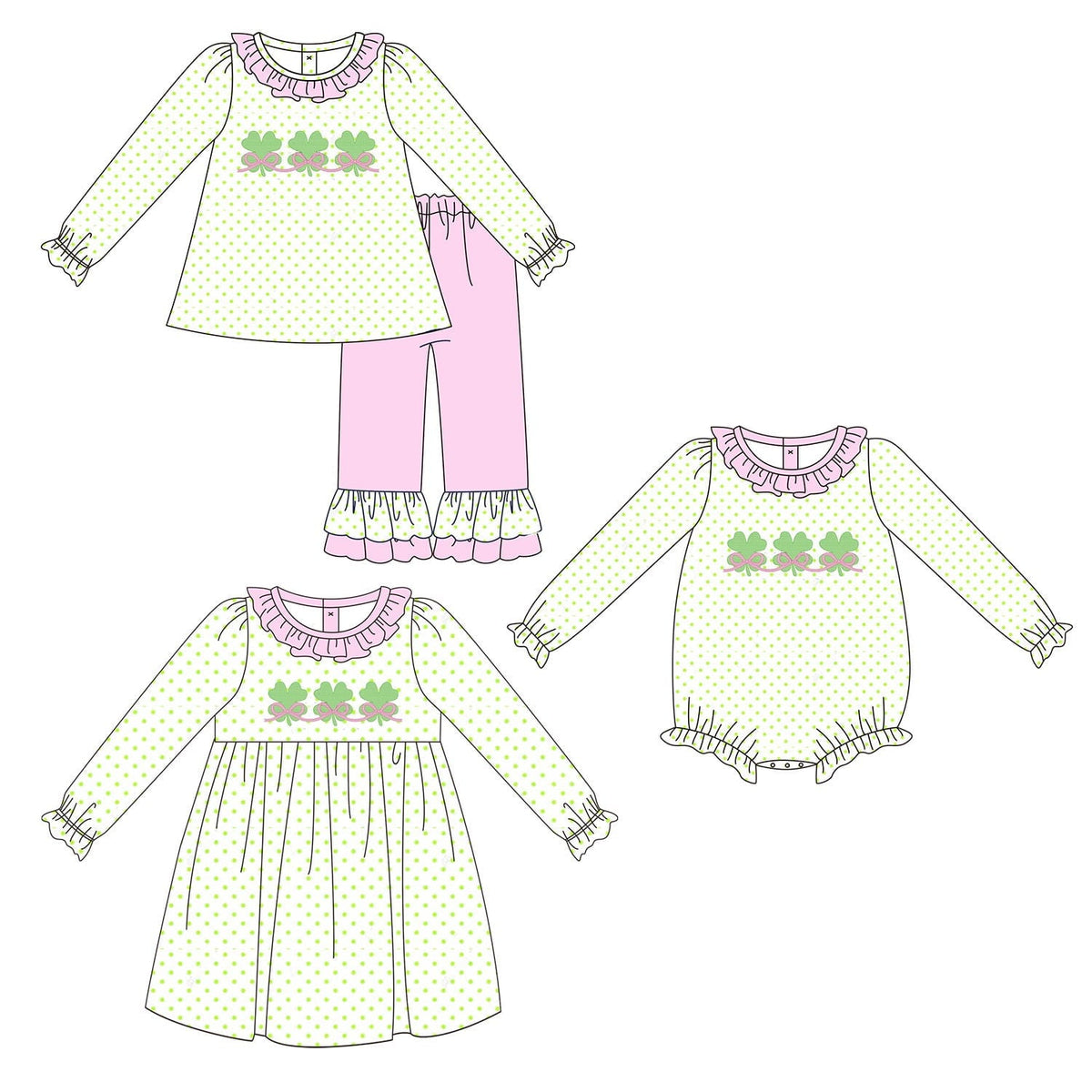 Green Bitty Bots and Shamrock Trio Embroidered Collection - ETA late January
