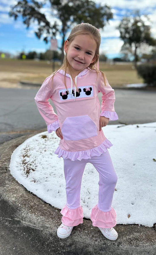 Mouse Smocked Hooded Girl Set PO56