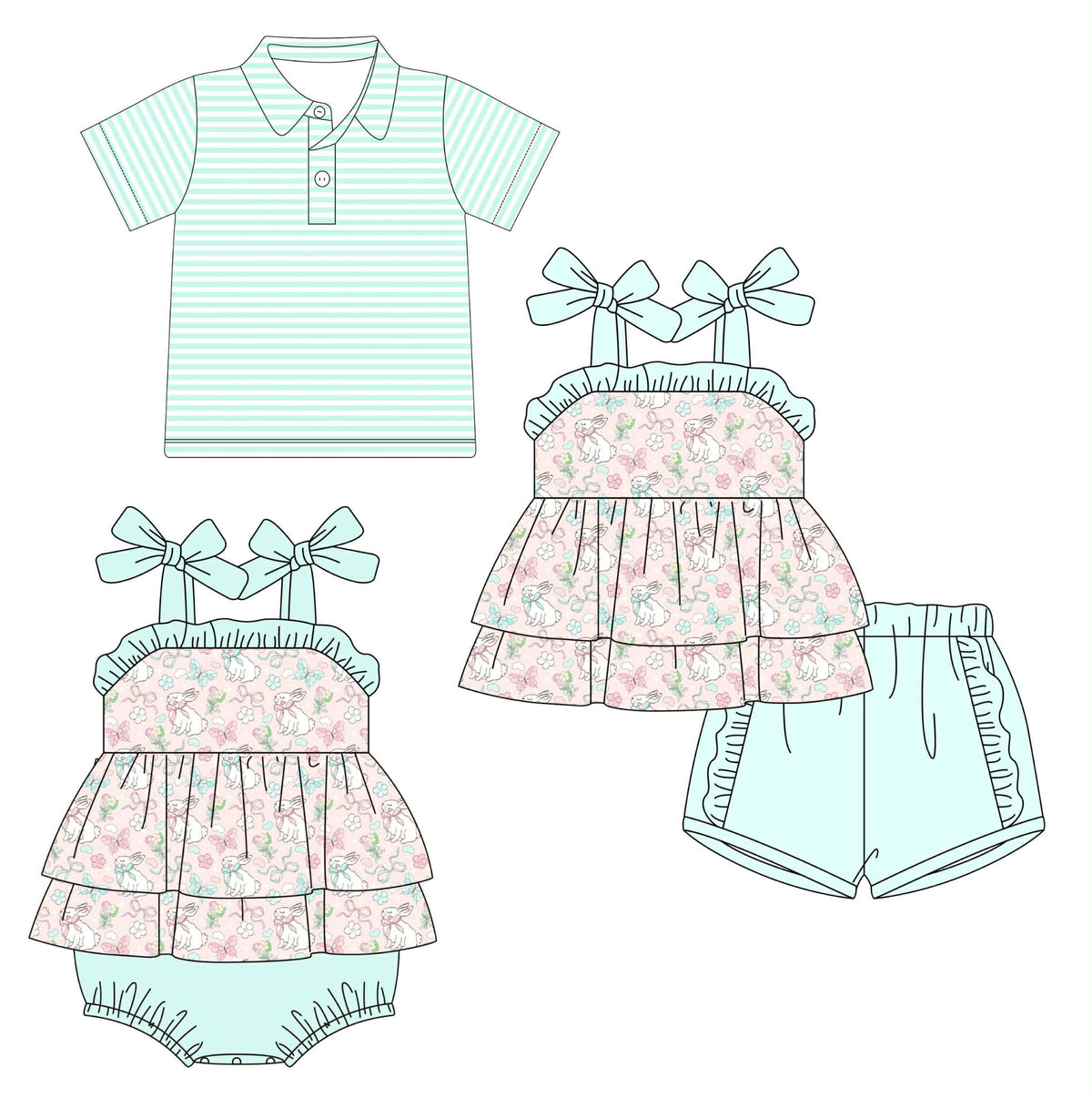Bunnies and Teal Stripes Collection - ETA late February