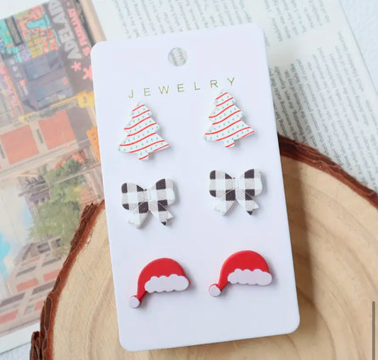 Tree, Bows and Santa Hat Earrings