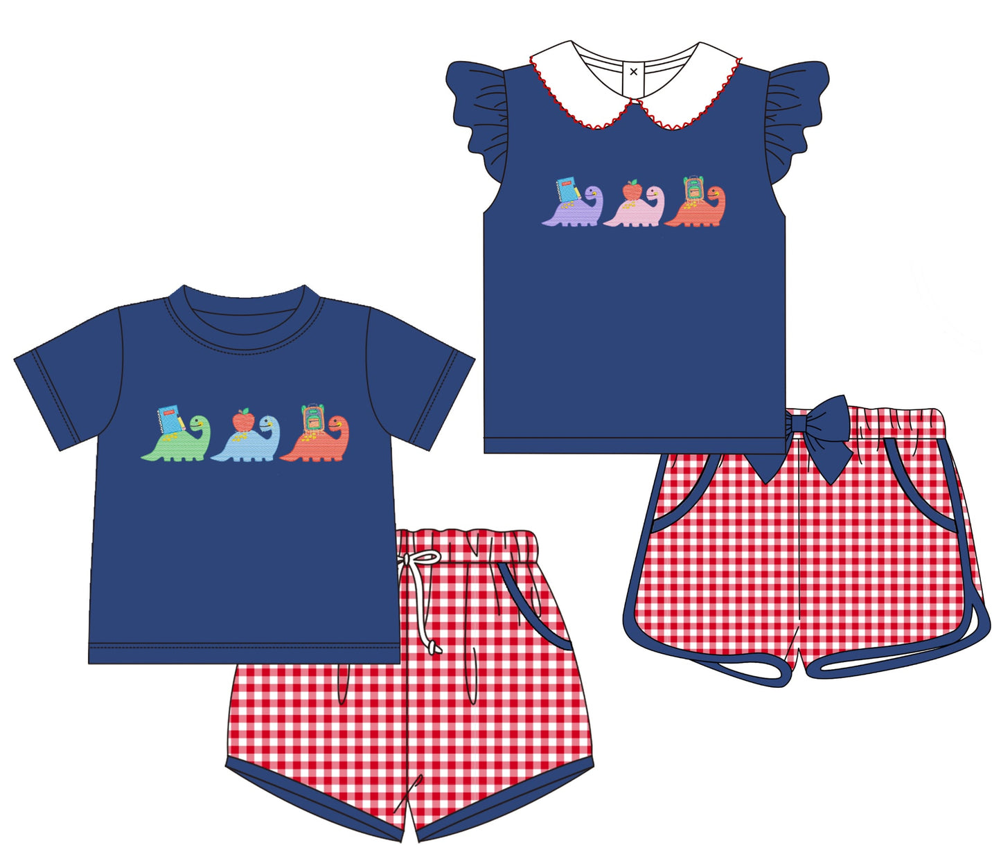 Back to School Dinosaur Trio Embroidered Sets - ETA mid June