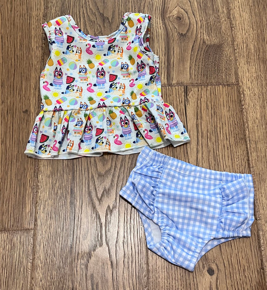 Blue Dog Summer Two Piece Swim Set