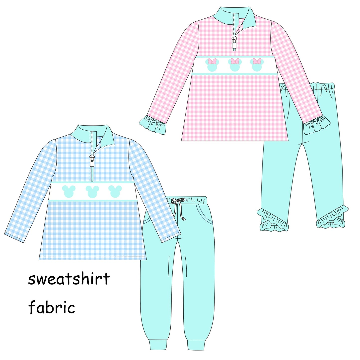 Pastel Mouse Trio Embroidered Pullover Sets - ETA late October