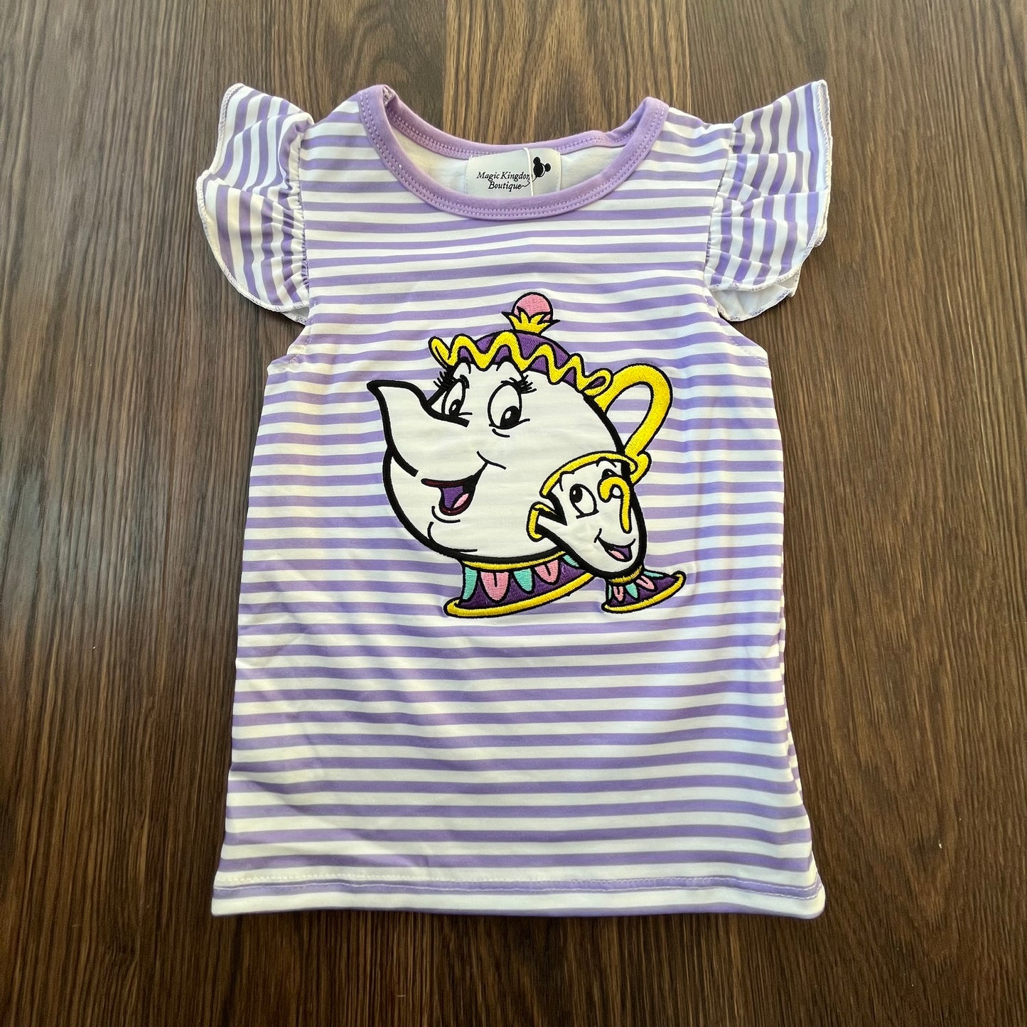 Purple Striped Potts and Chip Appliqué Shirt