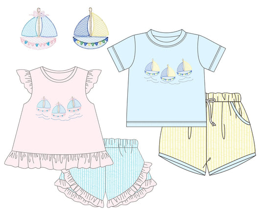 Pastel Sailboat Embroidered Sets - ETA mid June
