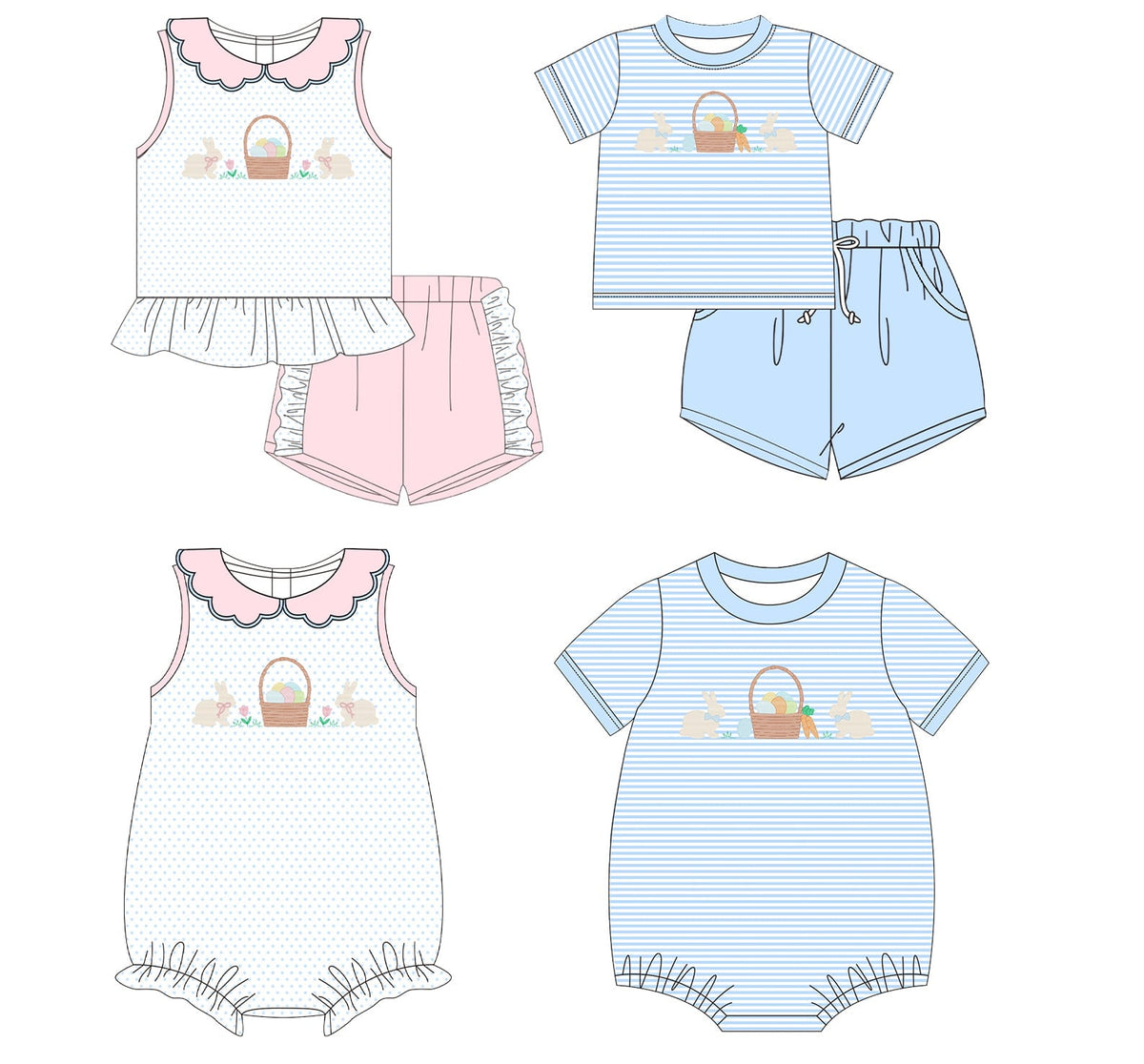 Blue Stripes and Bitty Dots Easter Basket Embroidered Collection - ETA early March