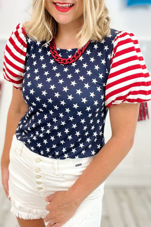 Flag Puff Sleeve Fitted Shirt