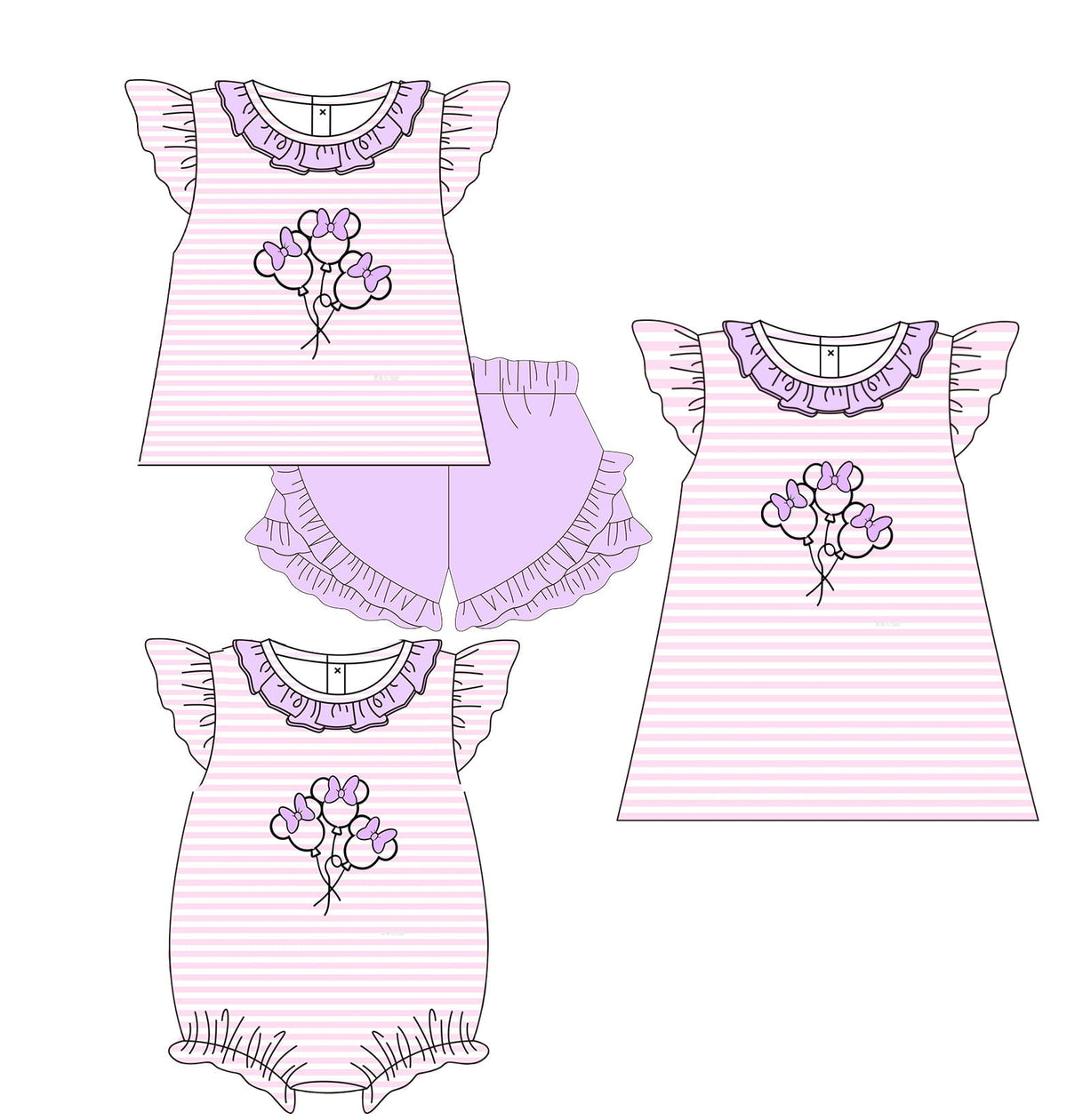 Mouse Balloons and Pink Stripes Embroidered Collection - ETA early March