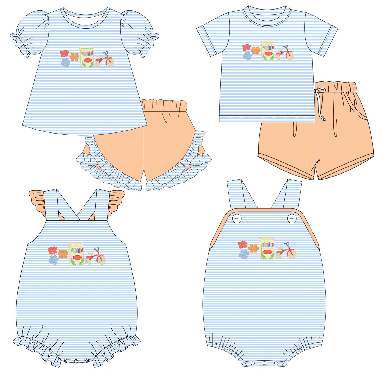 Blue Stripes and Toys Trio Embroidered Collection - ETA mid June