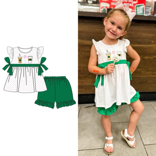 Coffee Date Appliqué Girl Set