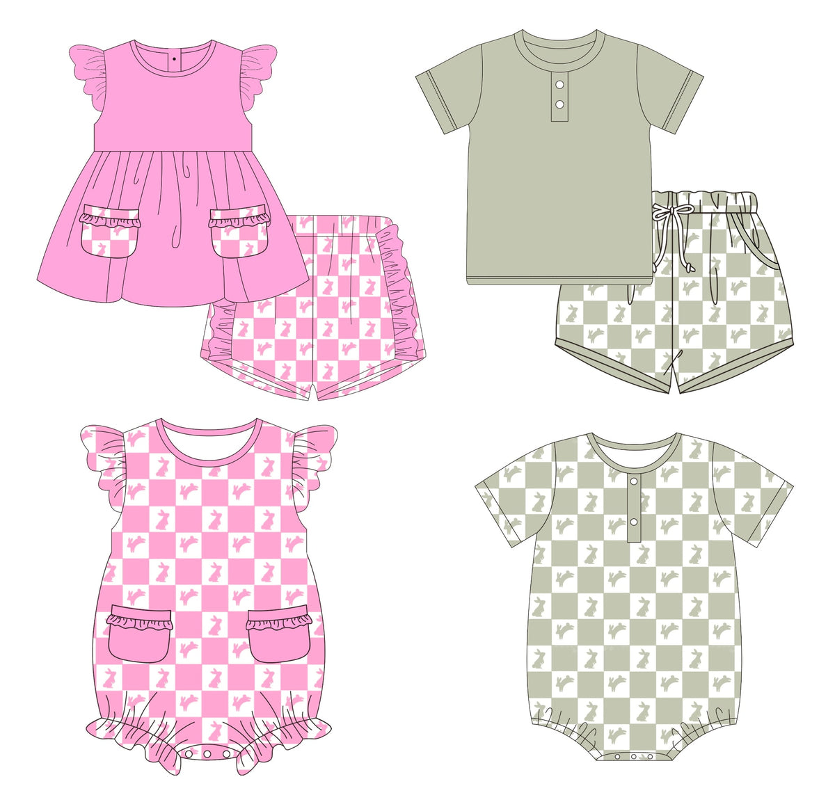 Pink / Green Checkered Bunny Collection - ETA early March