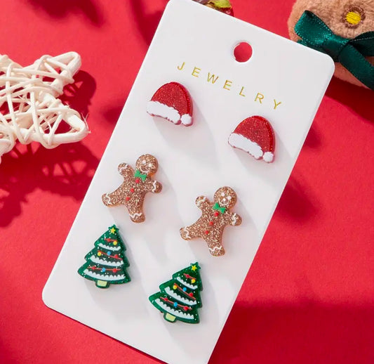 Santa Hat, Gingerbread and Christmas Tree Earrings