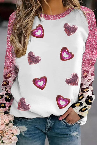 Pink Sequin Hearts Adult Shirt