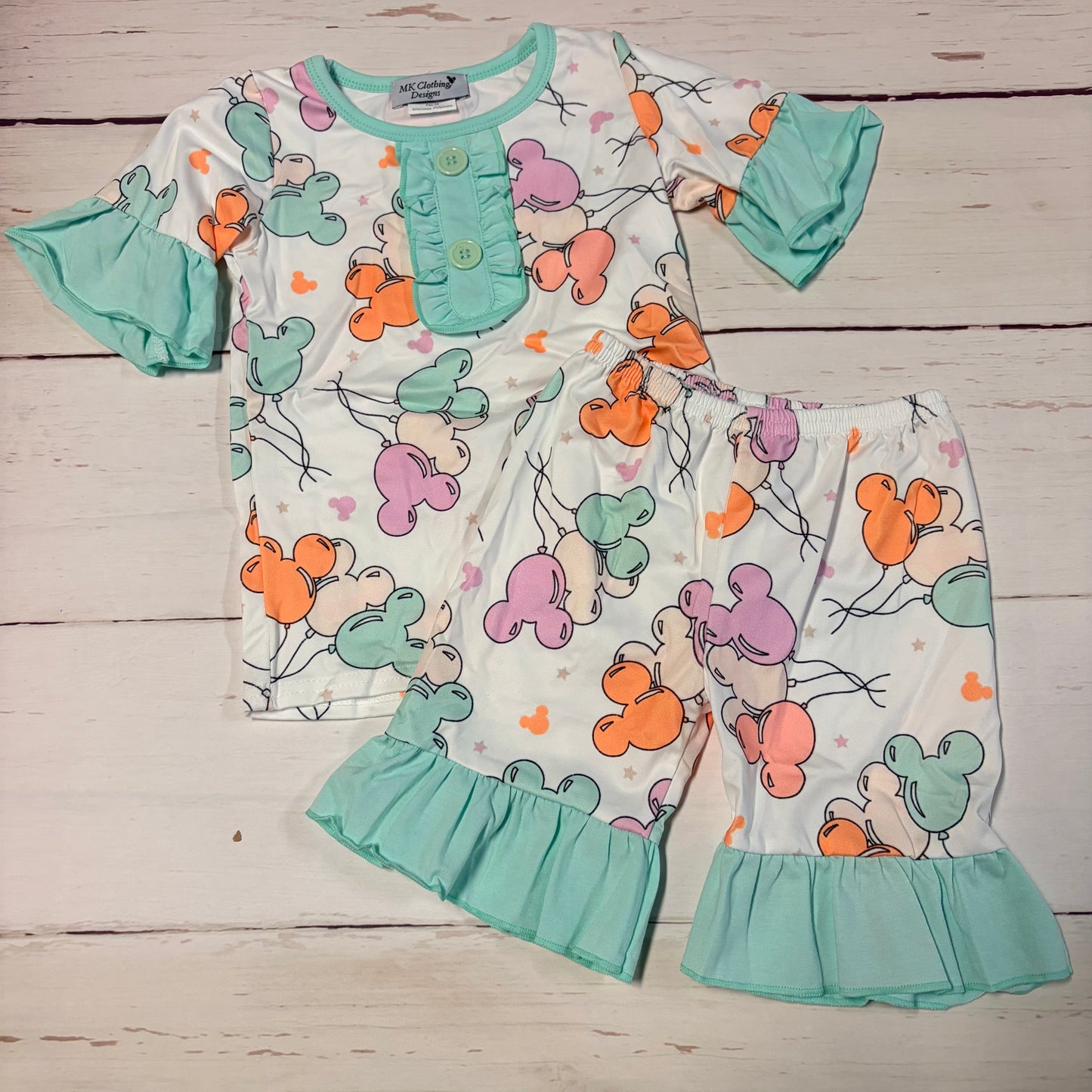 Pastel Character Balloons Girl Pajamas Set