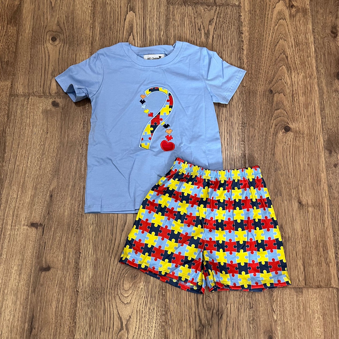 Autism Ribbon Appliqué Boy Set