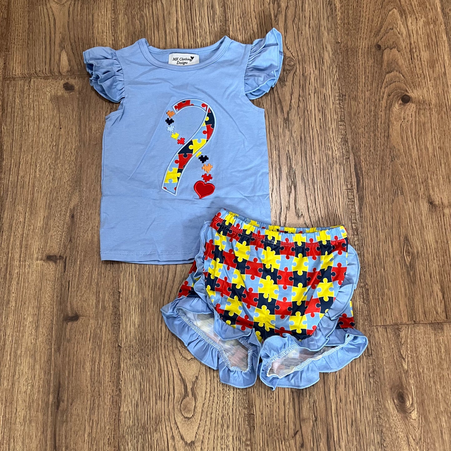 Autism Ribbon Appliqué Girl Set