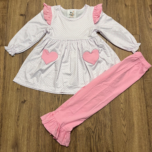 Pink Hearts and Polka Dots Appliqué Girl Set