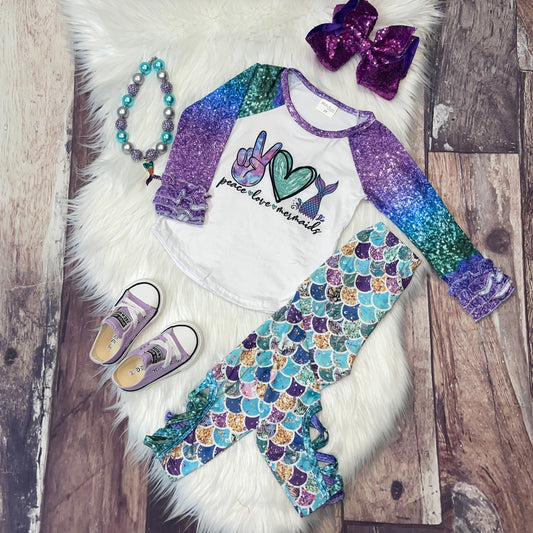 Peace * Love * Mermaids Raglan & Criss Cross Mermaid Leggings Set