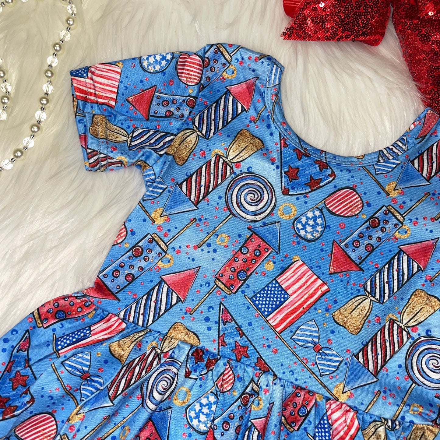 Fireworks Celebration Printed Short Sleeve Dress