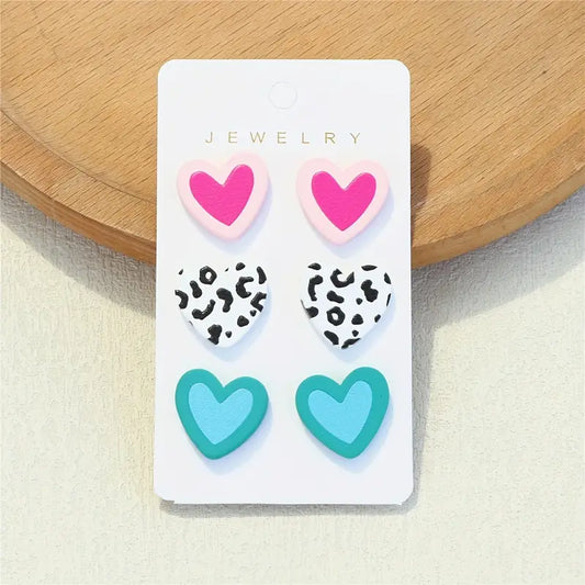 Heart Earrings Pink and Teal