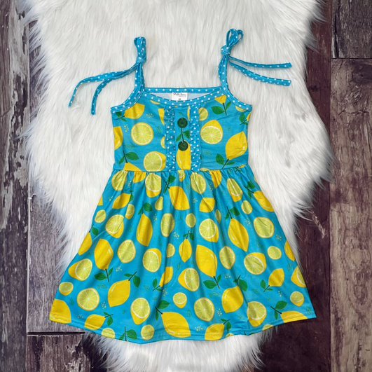 Lemon Print Shoulder Knot Dress